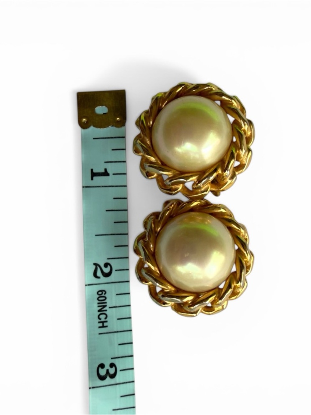 Vintage Christian Dior Pearl Clip-On Earrings Gold Rope Signed Designer - Picture 5 of 6